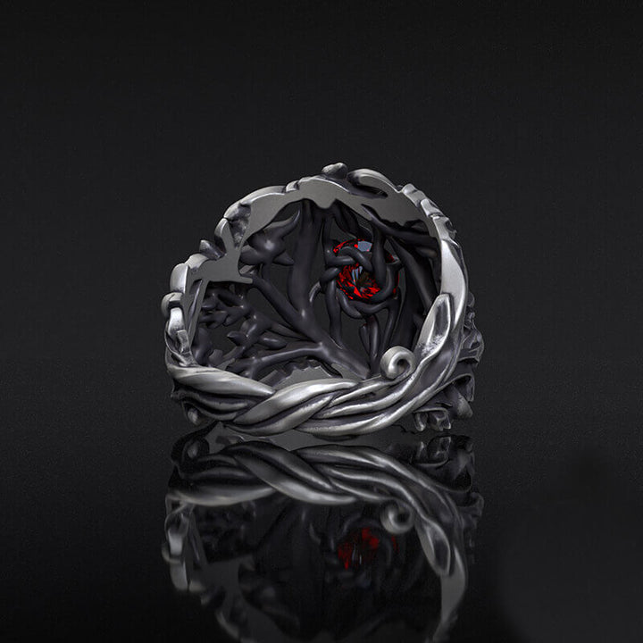 Vines Design Inlaid Gem Sterling Silver Ring