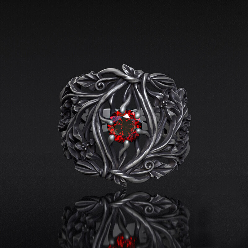 Vines Design Inlaid Gem Sterling Silver Ring | RoyalLuster.com