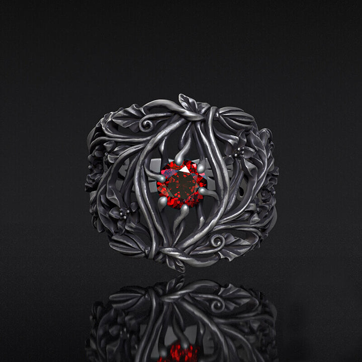 Vines Design Inlaid Gem Sterling Silver Ring | RoyalLuster.com