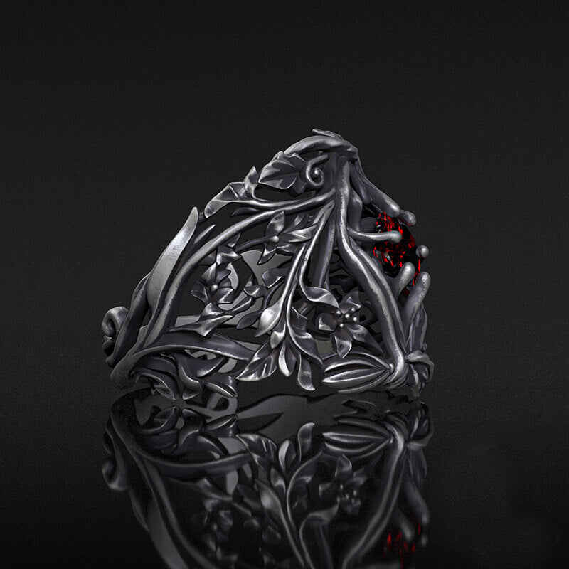 Vines Design Inlaid Gem Sterling Silver Ring