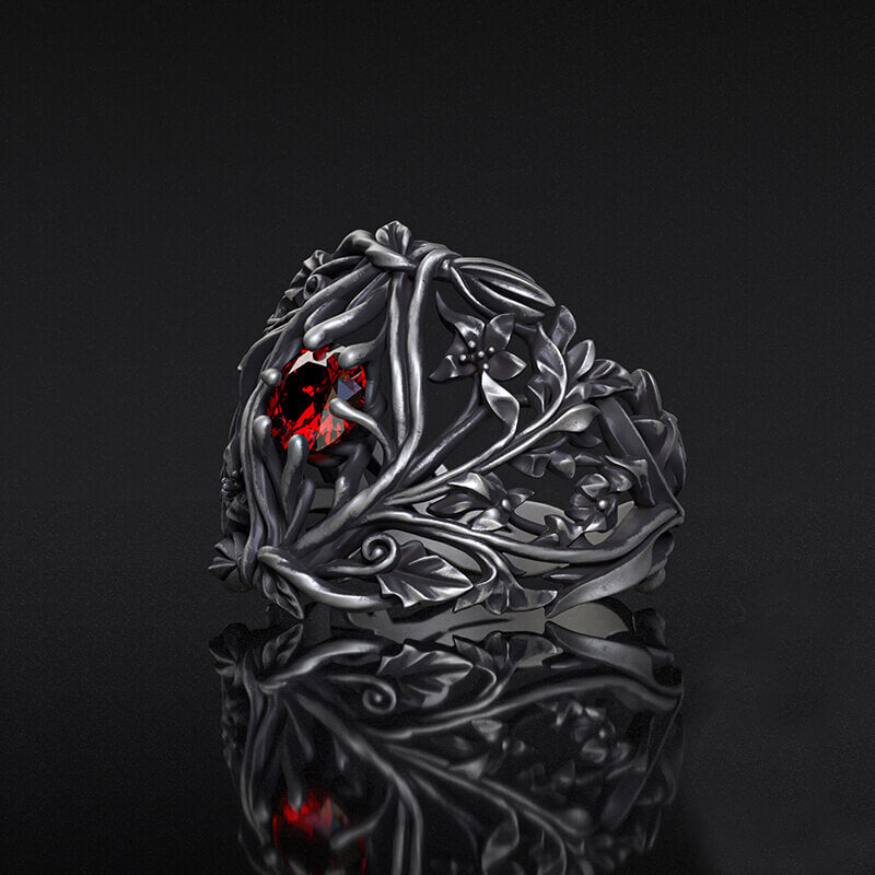 Vines Design Inlaid Gem Sterling Silver Ring | RoyalLuster.com