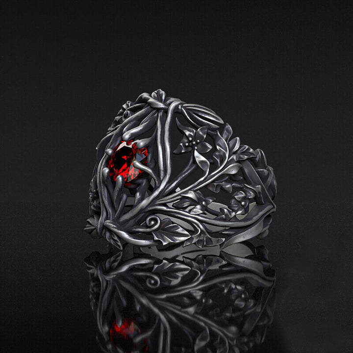 Vines Design Inlaid Gem Sterling Silver Ring | RoyalLuster.com