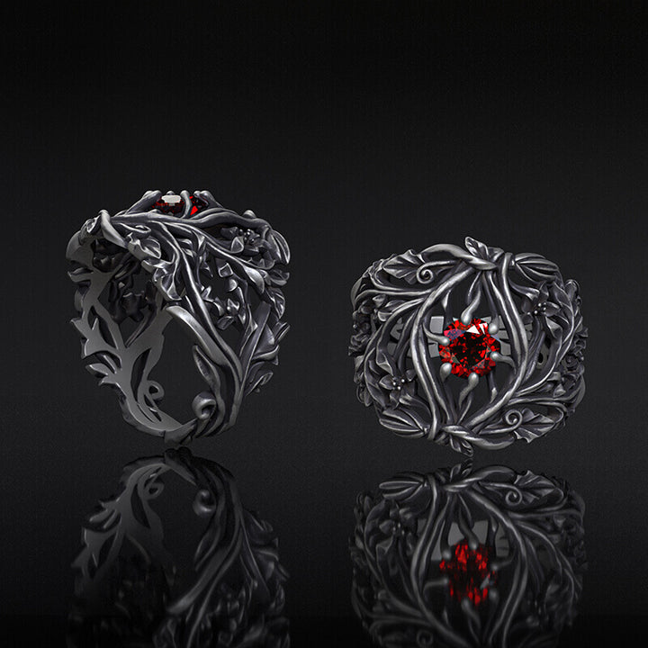 Vines Design Inlaid Gem Sterling Silver Ring | RoyalLuster.com
