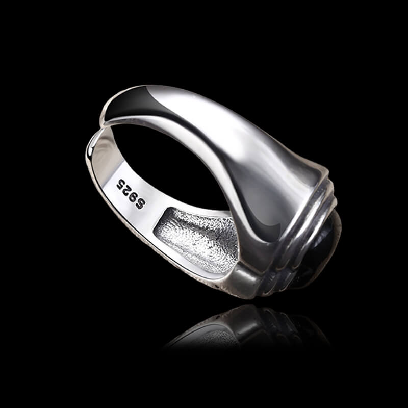 Vintage Black Onyx Heart 925 Sterling Silver Open Ring 04 | RoyalLuster.com