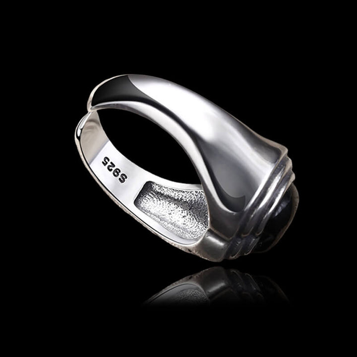 Vintage Black Onyx Heart 925 Sterling Silver Open Ring 04 | RoyalLuster.com