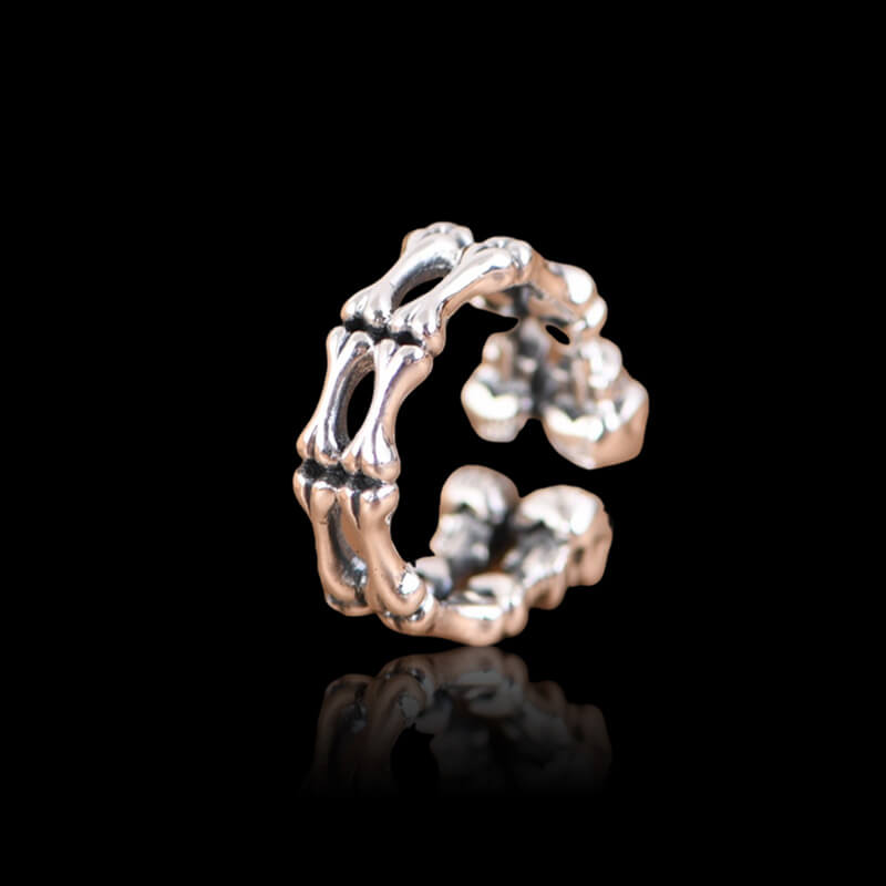 Vintage Bone Skull 925 Sterling Silver Ring
