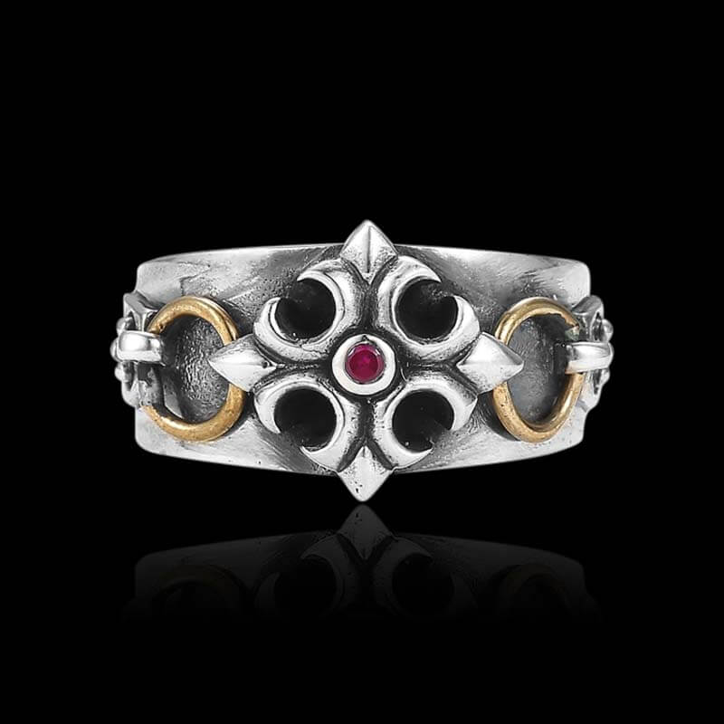 Vintage Cross Red Zirconia 925 Sterling Silver Ring 01 | RoyalLuster.com