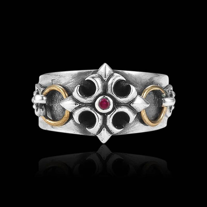 Vintage Cross Red Zirconia 925 Sterling Silver Ring 01 | RoyalLuster.com