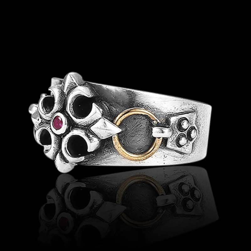 Vintage Cross Red Zirconia 925 Sterling Silver Ring 03 | RoyalLuster.com