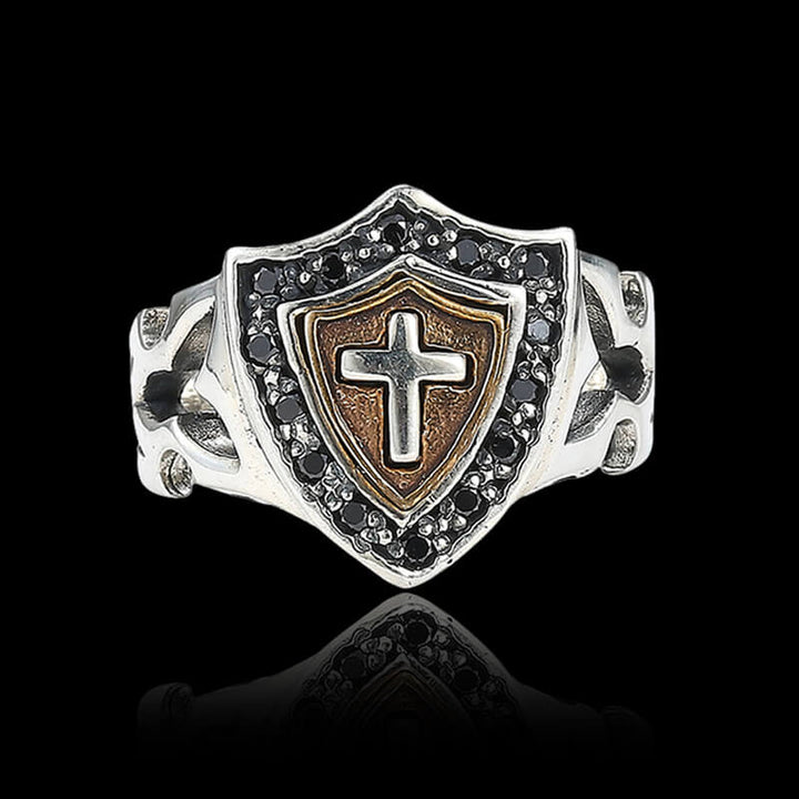 Vintage Cross Shield 925 Sterling Silver Ring 01 | RoyalLuster.com