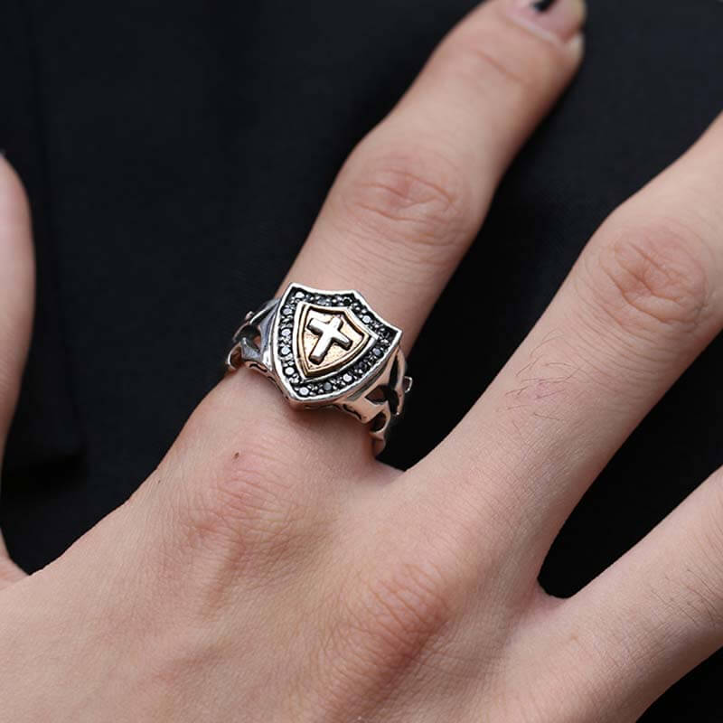 Vintage Cross Shield 925 Sterling Silver Ring 02 | RoyalLuster.com