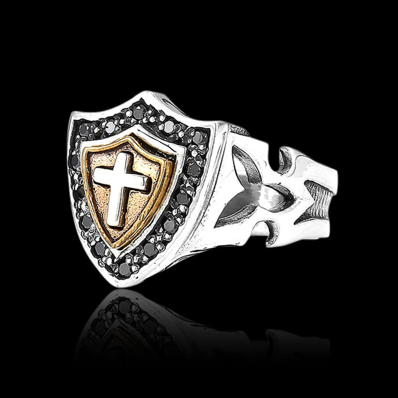 Vintage Cross Shield 925 Sterling Silver Ring 03 | RoyalLuster.com