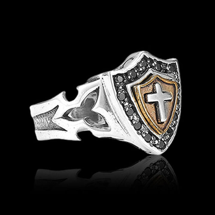 Vintage Cross Shield 925 Sterling Silver Ring 04 | RoyalLuster.com