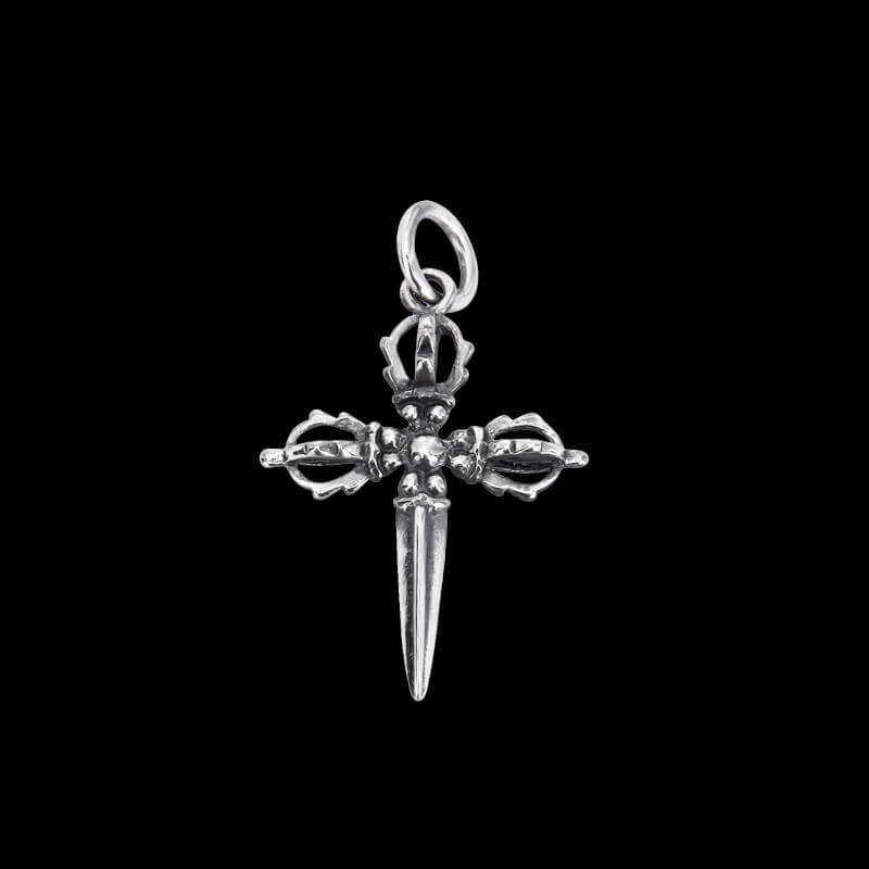 Vintage Cross Vajra Pestle 925 Sterling Silver Pendant 01 | RoyalLuster.com