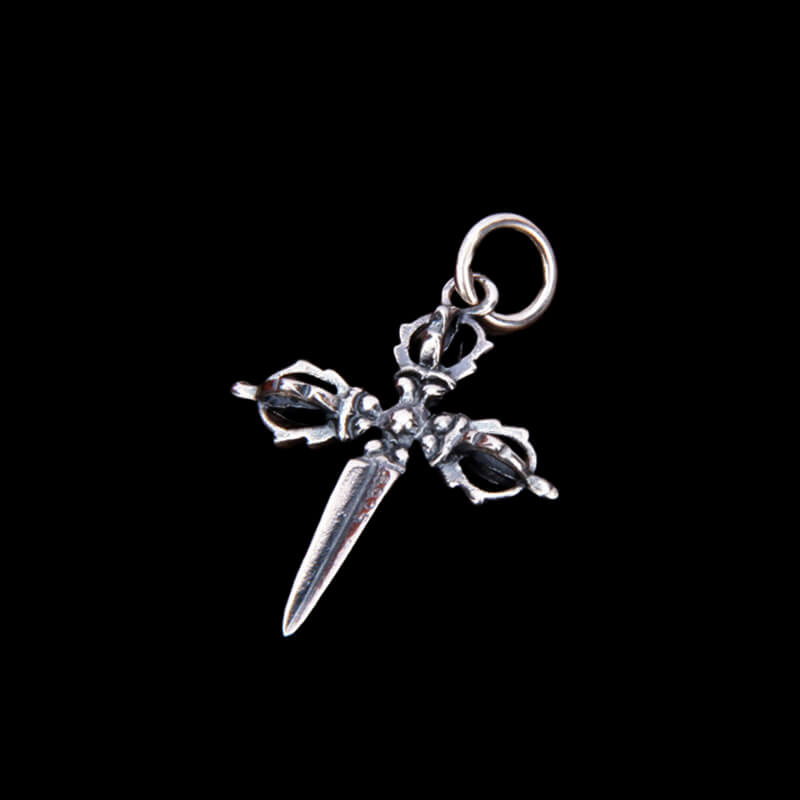 Vintage Cross Vajra Pestle 925 Sterling Silver Pendant 02 | RoyalLuster.com