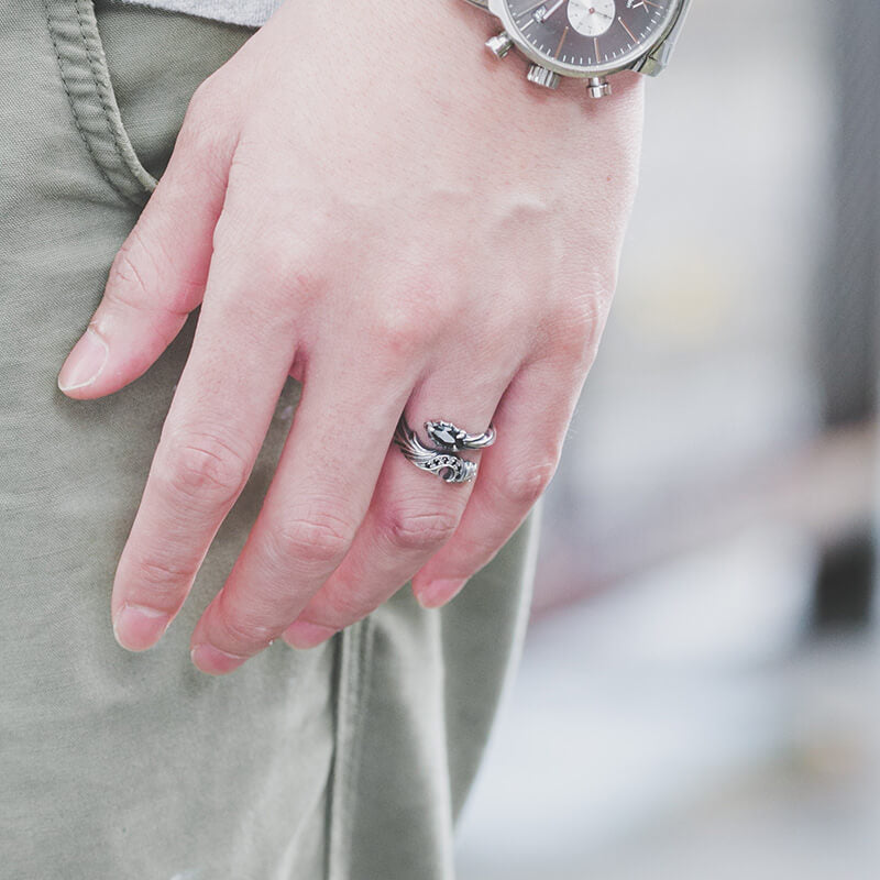 Vintage Devil Onyx 925 Sterling Silver Open Ring 02 | RoyalLuster.com