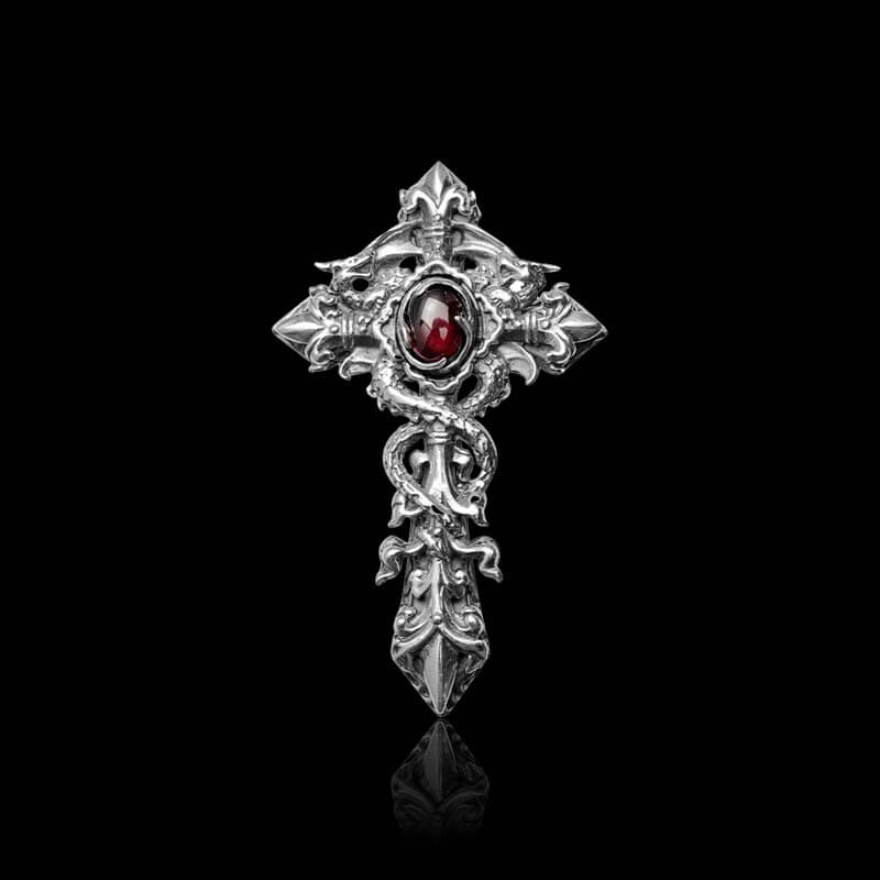 Vintage Double Dragon Cross 925 Sterling Silver Pendant 01 | RoyalLuster.com