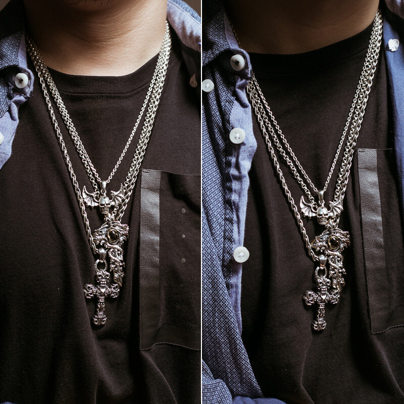 Vintage Double Dragon Cross 925 Sterling Silver Pendant 02 | RoyalLuster.com