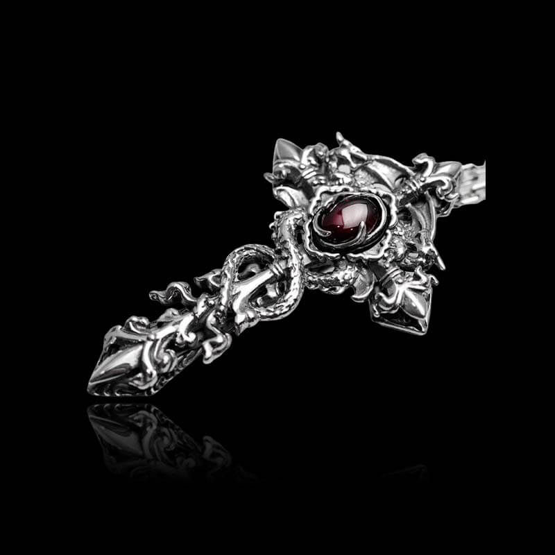 Vintage Double Dragon Cross 925 Sterling Silver Pendant 03 | RoyalLuster.com
