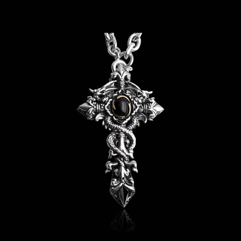 Vintage Dragon Wrap 925 Sterling Silver Cross Pendant 01 | RoyalLuster.com