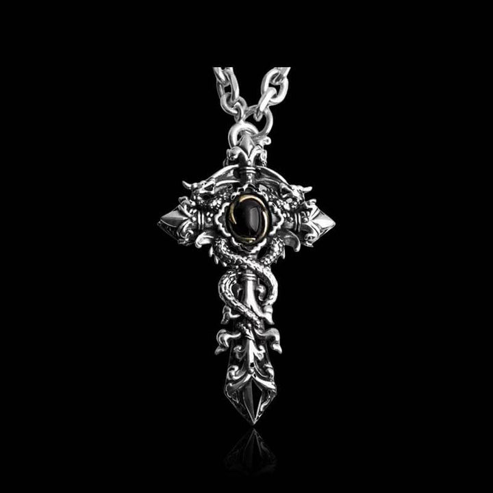 Vintage Dragon Wrap 925 Sterling Silver Cross Pendant 01 | RoyalLuster.com