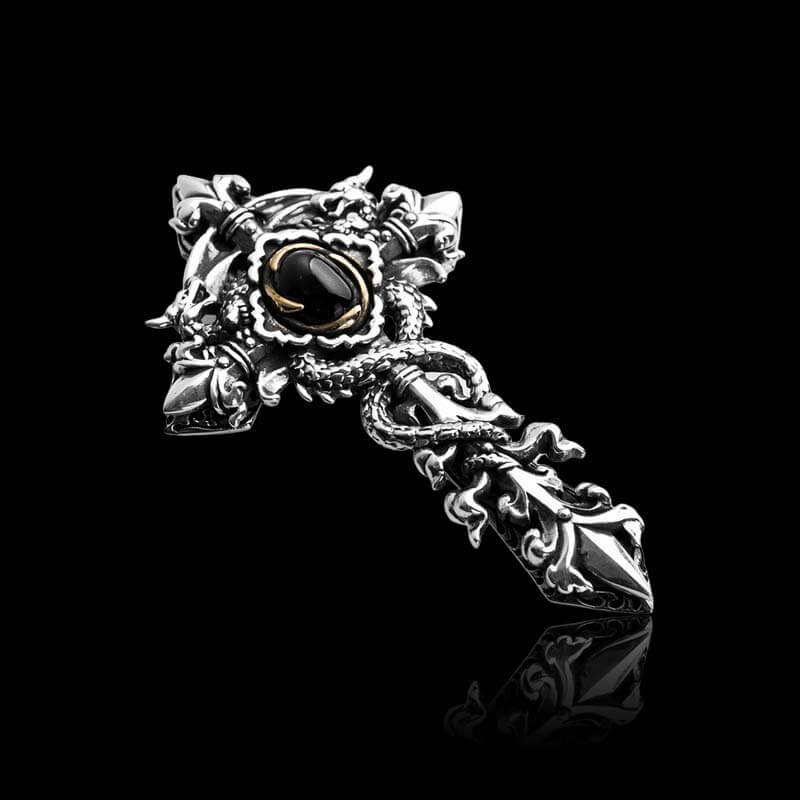 Vintage Dragon Wrap 925 Sterling Silver Cross Pendant 03 | RoyalLuster.com