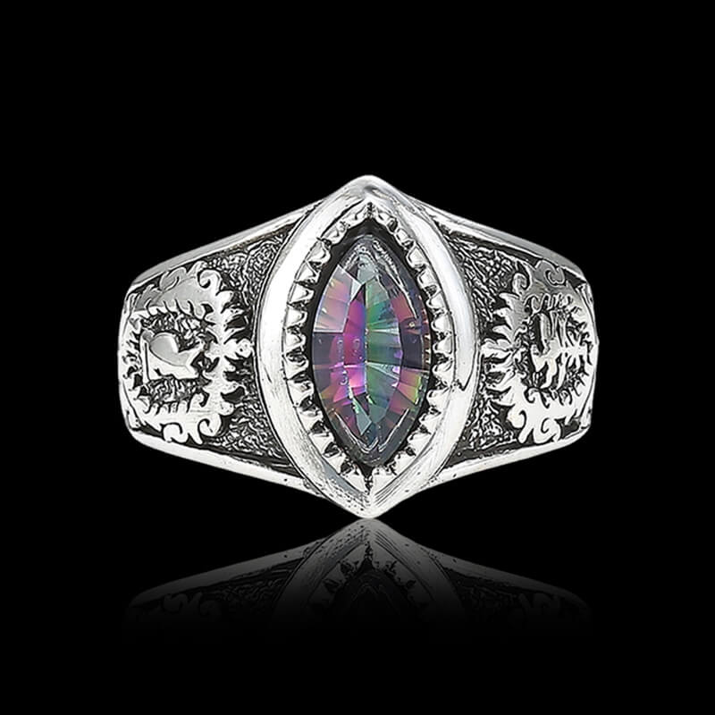 Vintage Eye-Shaped Colorful Gemstone 925 Sterling Silver Ring 01 | RoyalLuster.com