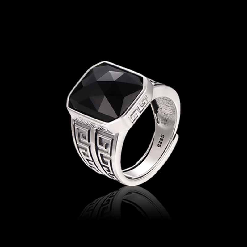 Vintage Floral Onyx 925 Sterling Silver Ring 01 | RoyalLuster.com