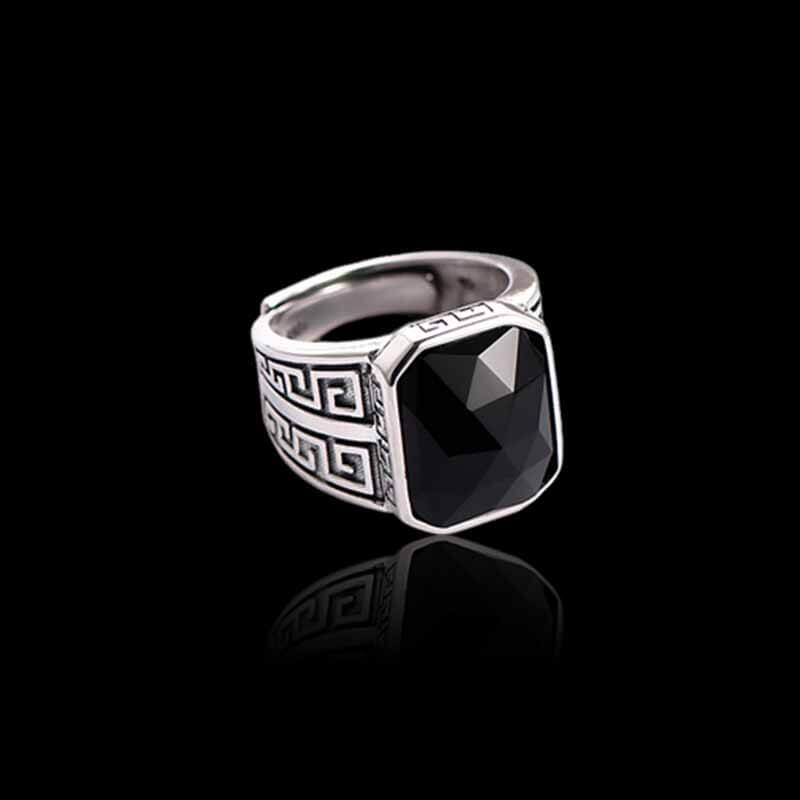 Vintage Floral Onyx 925 Sterling Silver Ring 03 | RoyalLuster.com
