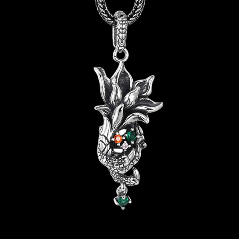 Vintage Flower Three-Color Gemstone 925 Sterling Silver Pendant 01 | RoyalLuster.com