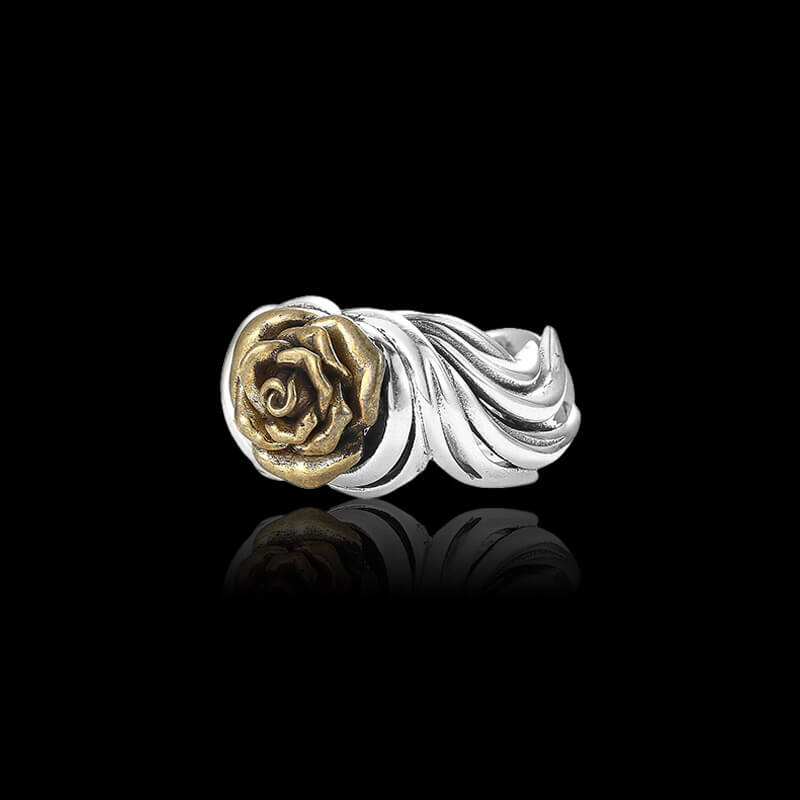 Vintage Golden Rose 925 Sterling Silver Open Ring 04 | RoyalLuster.com