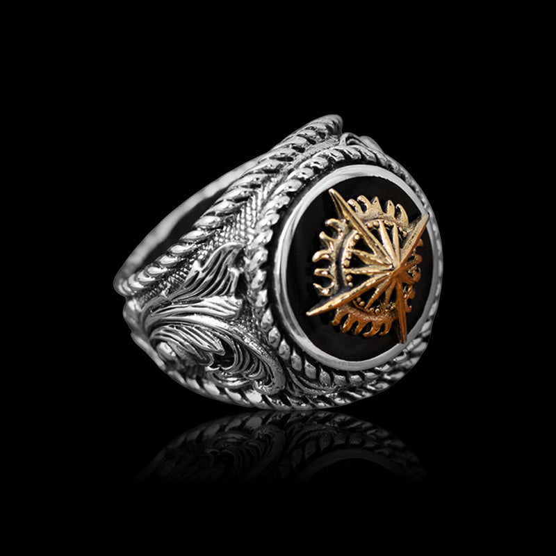 Vintage Golden Sun 925 Sterling Silver Men's Ring 01 | RoyalLuster.com