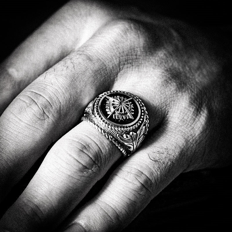 Vintage Golden Sun 925 Sterling Silver Men's Ring 02 | RoyalLuster.com