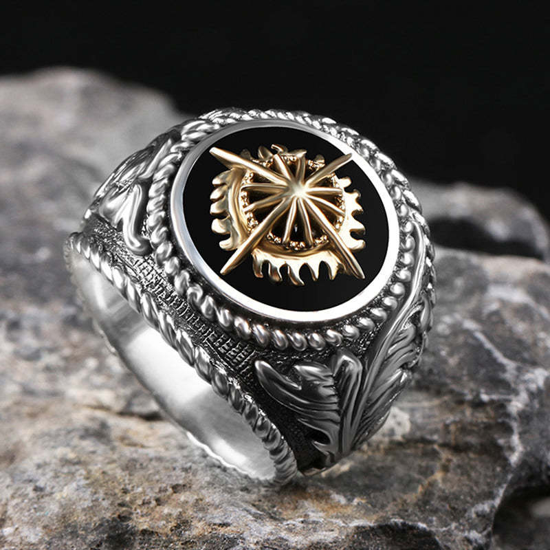 Vintage Golden Sun 925 Sterling Silver Men's Ring 03 | RoyalLuster.com