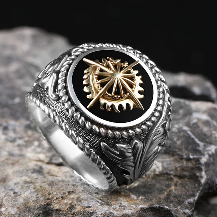 Vintage Golden Sun 925 Sterling Silver Men's Ring 03 | RoyalLuster.com