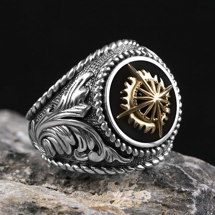 Vintage Golden Sun 925 Sterling Silver Men's Ring 04 | RoyalLuster.com