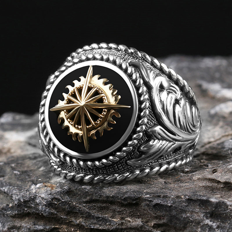 Vintage Golden Sun 925 Sterling Silver Men's Ring