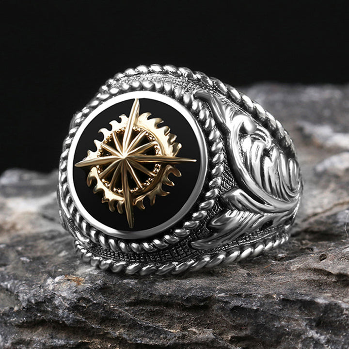 Vintage Golden Sun 925 Sterling Silver Men's Ring