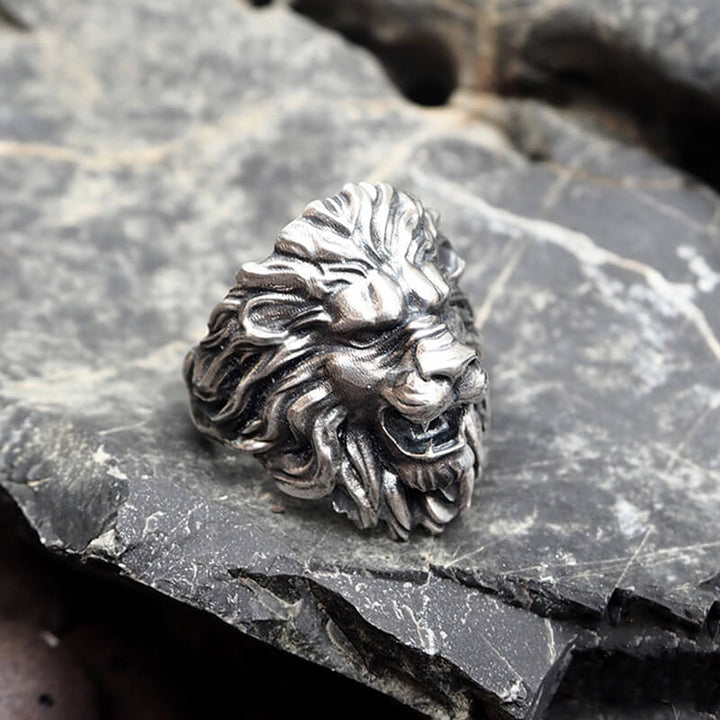 Vintage Lion Head 925 Sterling Silver Biker Ring