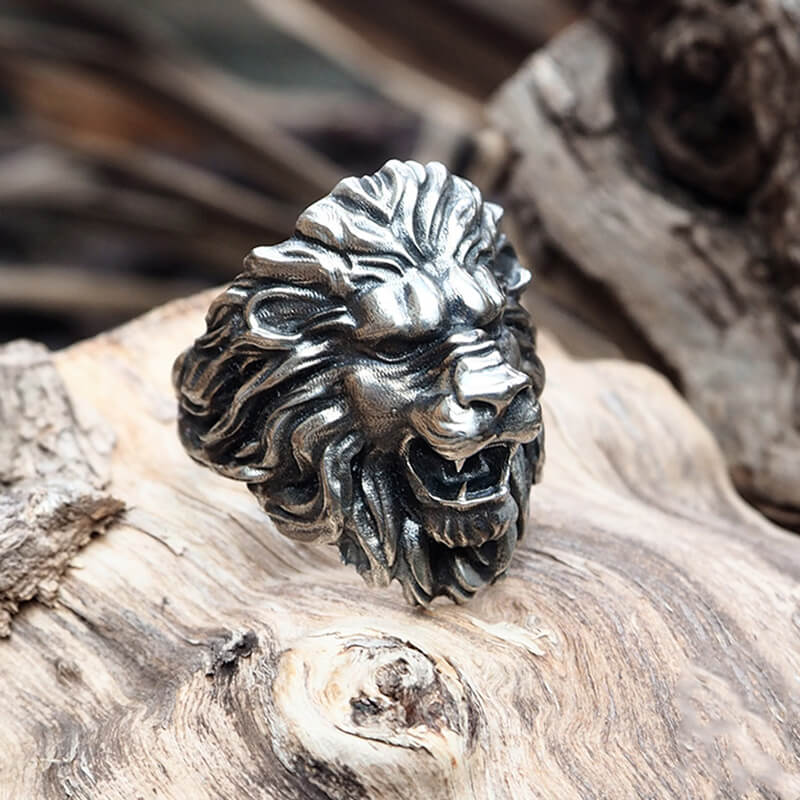 Vintage Lion Head 925 Sterling Silver Biker Ring