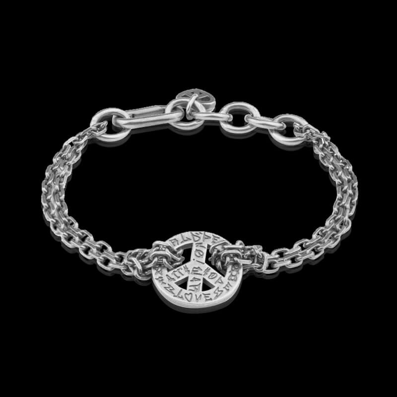 Vintage Love And Peace 925 Sterling Silver Bracelet 01 | RoyalLuster.com