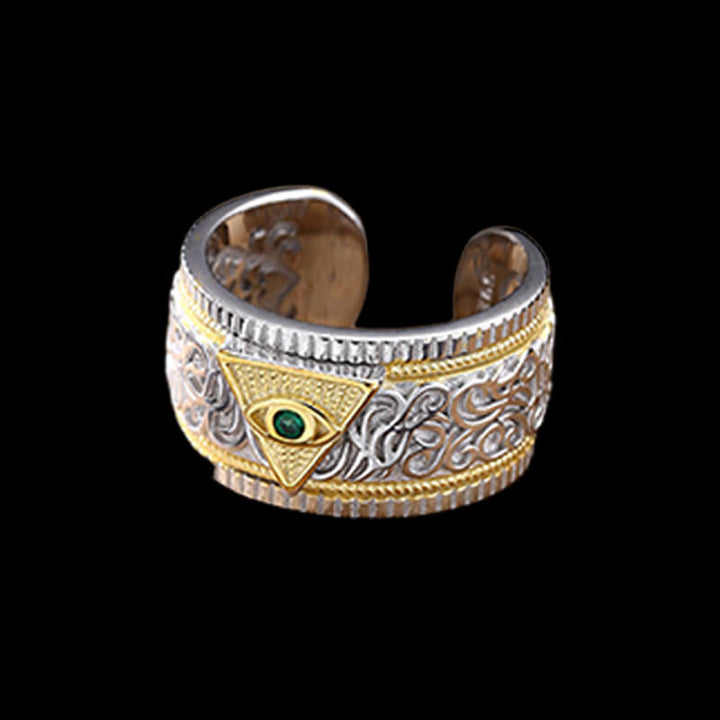Vintage Pattern Eye of Providence 925 Sterling Silver Open Ring 03 | RoyalLuster.com