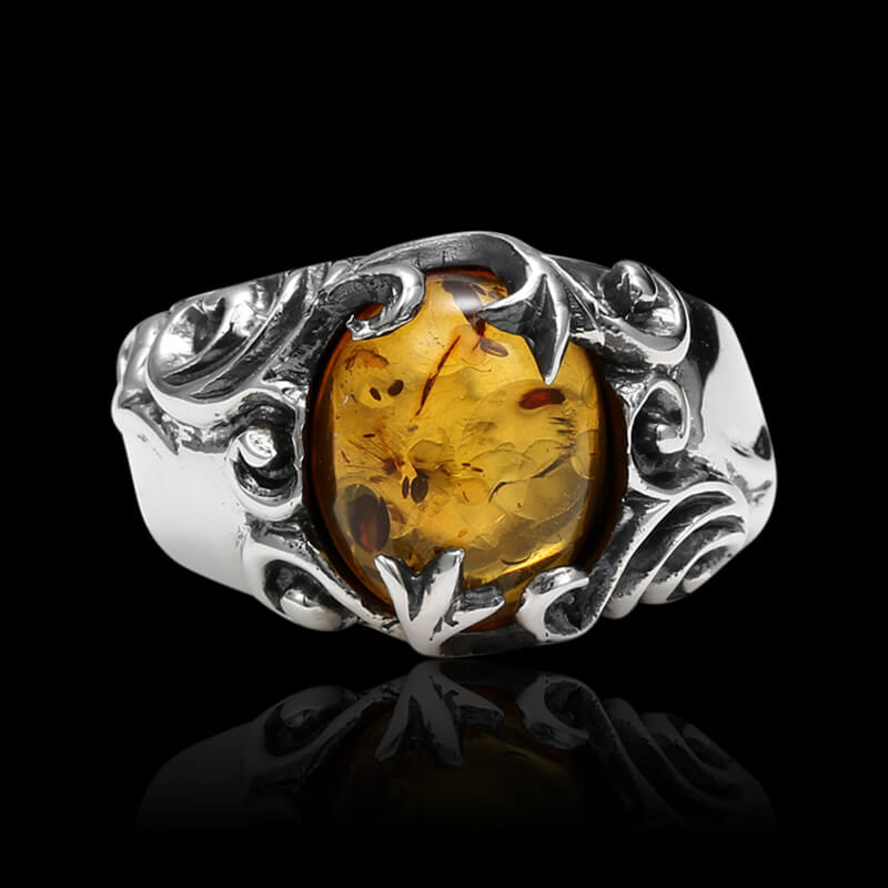 Vintage Personalized Amber 925 Sterling Silver Ring 01 | RoyalLuster.com