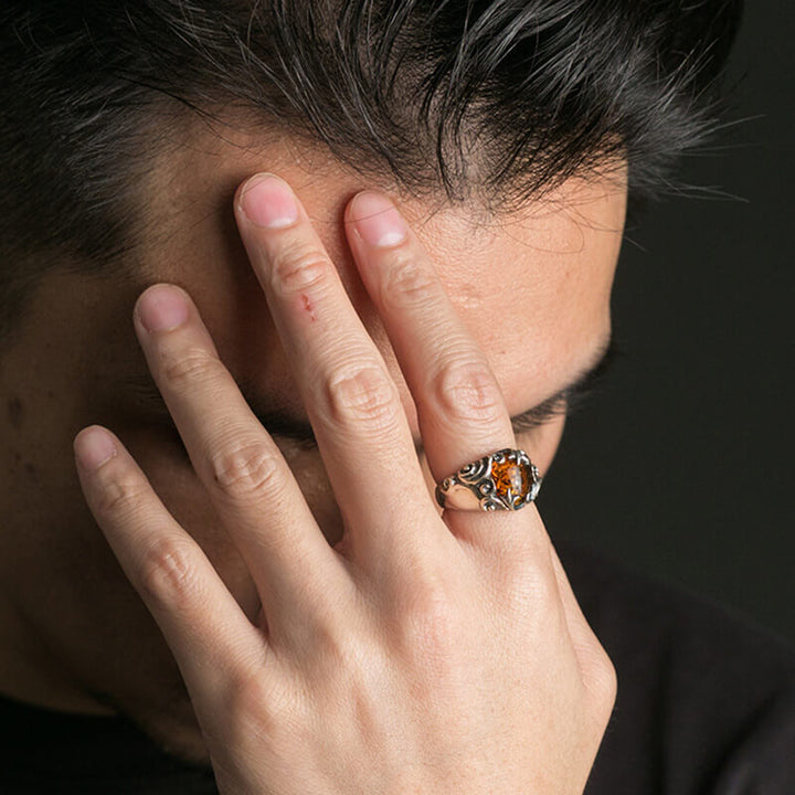 Vintage Personalized Amber 925 Sterling Silver Ring 02 | RoyalLuster.com