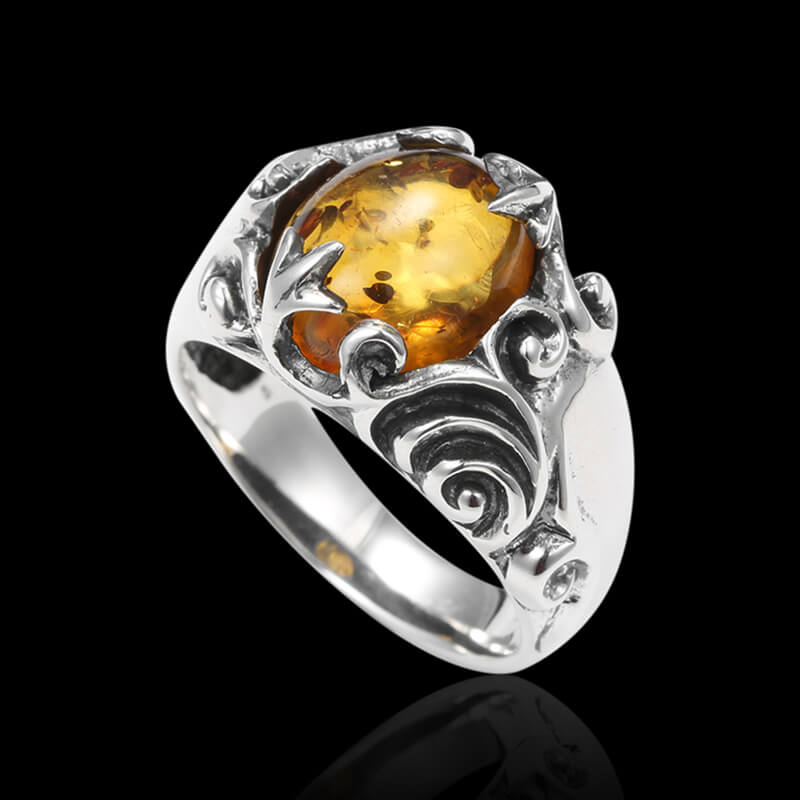 Vintage Personalized Amber 925 Sterling Silver Ring 03 | RoyalLuster.com