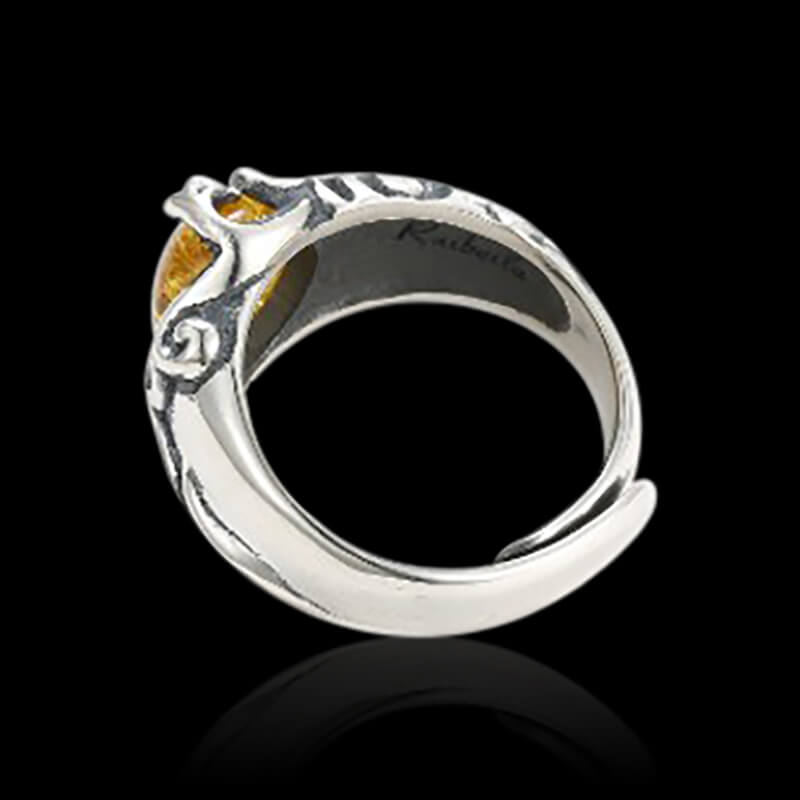 Vintage Personalized Amber 925 Sterling Silver Ring