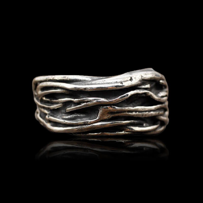 Vintage Rock Pattern Irregular Line Open 925 Sterling Silver Ring 01 | RoyalLuster.com