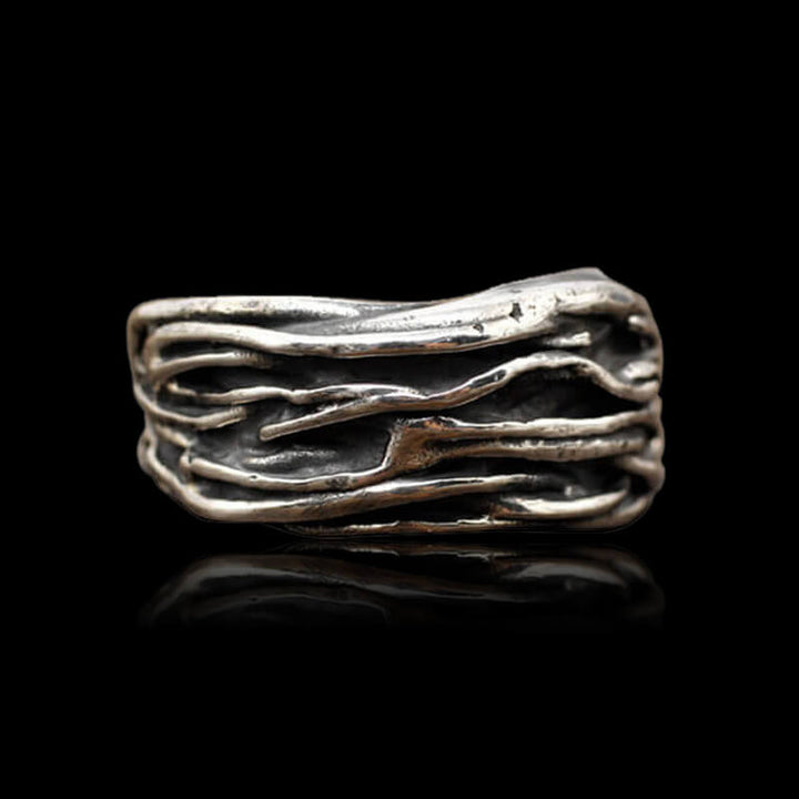 Vintage Rock Pattern Irregular Line Open 925 Sterling Silver Ring 01 | RoyalLuster.com