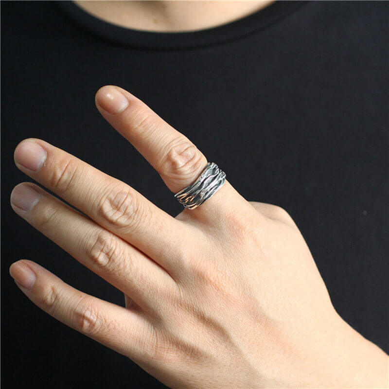 Vintage Rock Pattern Irregular Line Open 925 Sterling Silver Ring 02 | RoyalLuster.com