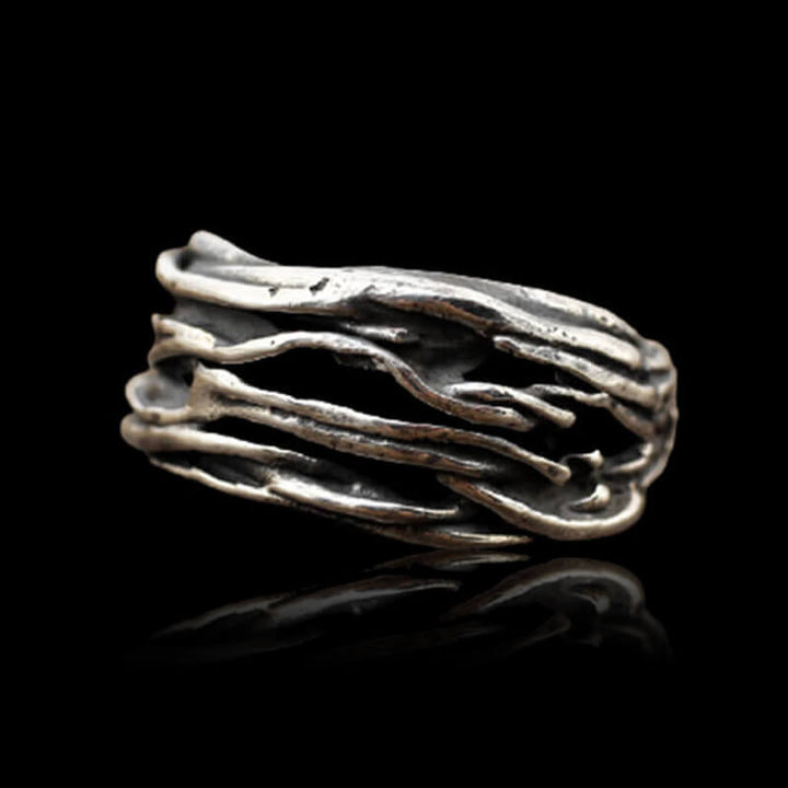 Vintage Rock Pattern Irregular Line Open 925 Sterling Silver Ring 03 | RoyalLuster.com